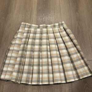 Plaid Tan Pleated Skirt